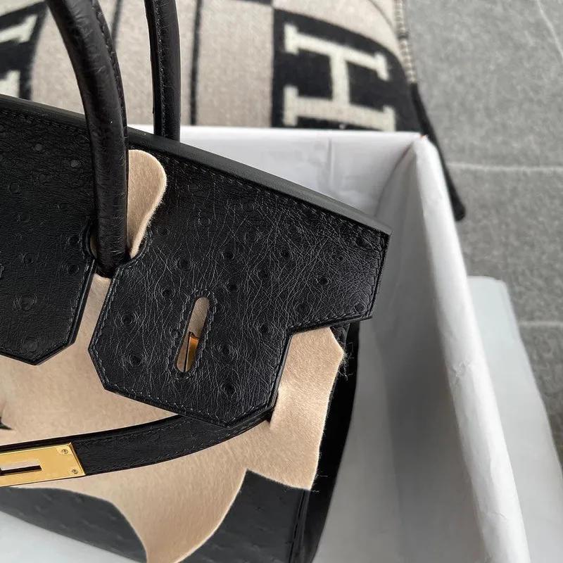 BIRKIN 30 OSTRICH LEATHER BLACK WITH GOLD HARDWARE (GHW) - 5