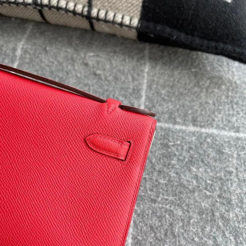 KELLY POCHETTE EPSOM LEATHER ROUGE TOMATE WITH PALLADIUM HARDWARE (PHW) - 4