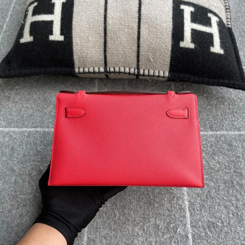 KELLY POCHETTE EPSOM LEATHER ROUGE TOMATE WITH PALLADIUM HARDWARE (PHW) - 2