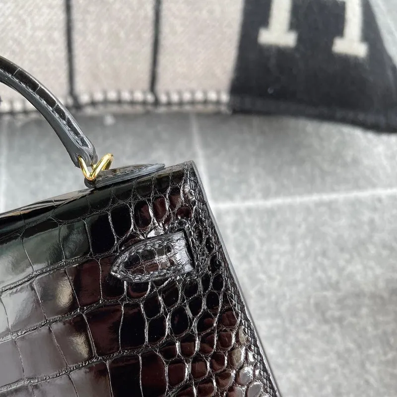 MINI KELLY II (20) SHINY MISSISSIPPIENSIS ALLIGATOR LEATHER NOIR (BLACK) WITH GOLD HARDWARE (GHW) - 5