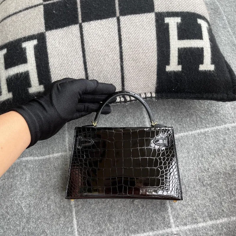 MINI KELLY II (20) SHINY MISSISSIPPIENSIS ALLIGATOR LEATHER NOIR (BLACK) WITH GOLD HARDWARE (GHW) - 2