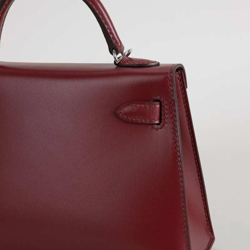 MINI KELLY II (20) BOX CALF LEATHER ROUGE H WITH PALLADIUM HARDWARE (PHW) - 5
