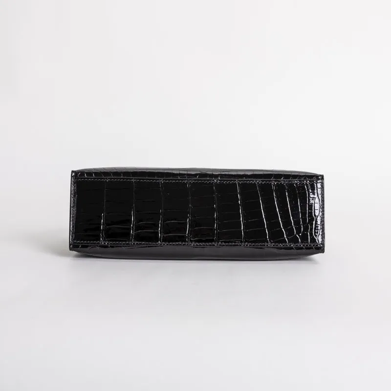 KELLY POCHETTE SHINY (LISSE) NILOTICUS CROCODILE LEATHER NOIR (BLACK) WITH PALLADIUM HARDWARE (PHW) - 5