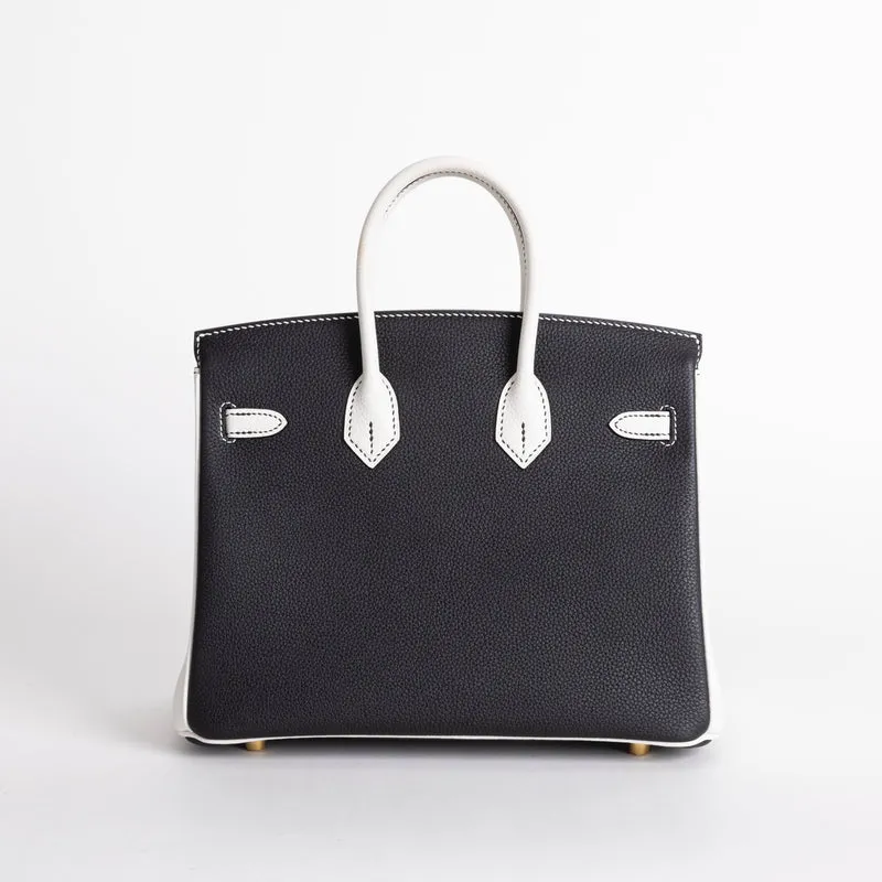 BIRKIN 25 TOGO LEATHER HORSESHOE STAMP (HSS) BI-COLOR NOIR (BLACK) & WHITE WITH GOLD HARDWARE (GHW) - 2