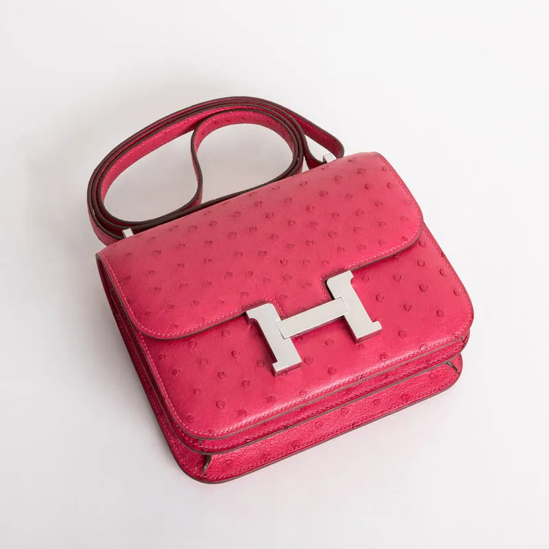 CONSTANCE 18 (MINI) OSTRICH LEATHER ROSE TYRIEN WITH PALLADIUM HARDWARE (PHW) - 3