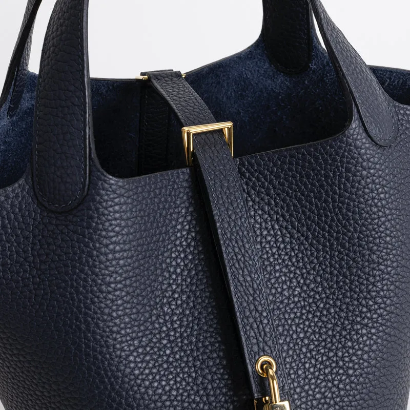 PICOTIN 18 LOCK CLEMENCE LEATHER BLEU NUIT WITH GOLD HARDWARE (GHW) - 4