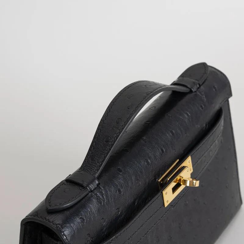 KELLY POCHETTE OSTRICH LEATHER NOIR (BLACK) WITH GOLD HARDWARE (GHW) - 4