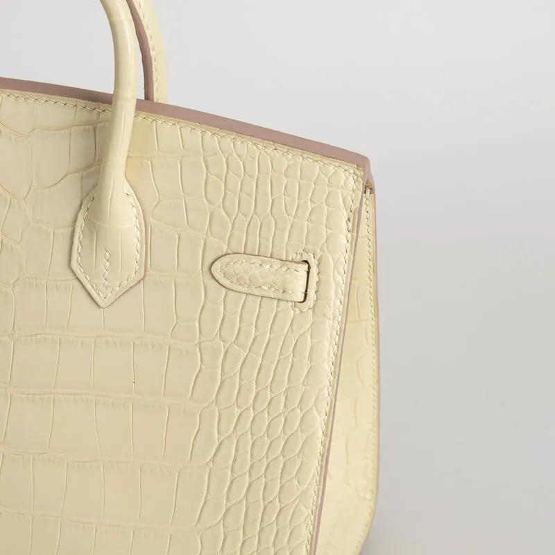 BIRKIN 20 (SELLIER SHAPE) MATTE MISSISSIPPIENSIS ALLIGATOR LEATHER VANILLA WITH GOLD HARDWARE (GHW) - 6