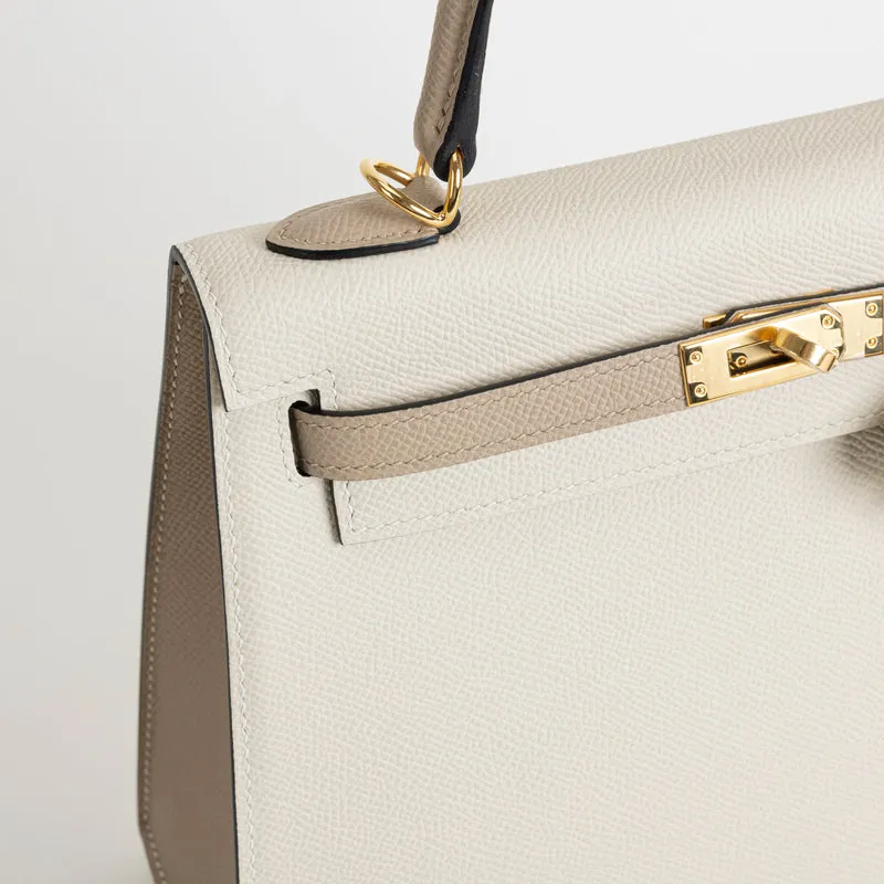 KELLY 25 EPSOM LEATHER HORSESHOE STAMP (HSS) BI-COLOR CRAIE & TRENCH WITH GOLD HARDWARE (GHW) - 4