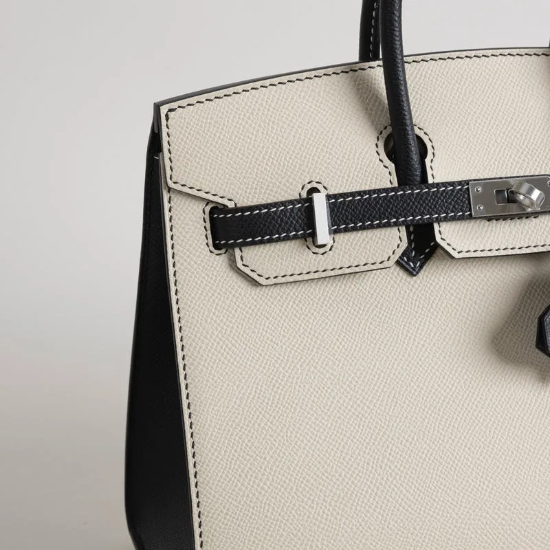 BIRKIN 25 EPSOM LEATHER (SELLIER SHAPE) HORSESHOE STAMP (HSS) BI-COLOR NATA & NOIR (BLACK) WITH PALLADIUM HARDWARE (PHW) - 5