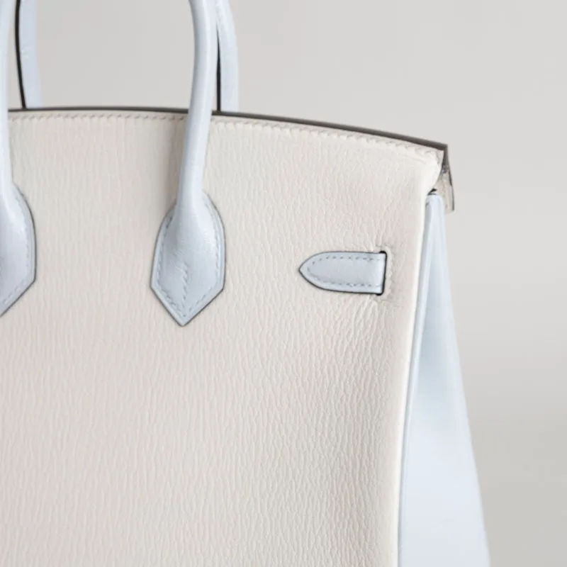 BIRKIN 25 CHEVRE LEATHER HORSESHOE STAMP (HSS) BI-COLOR BETON & BLEU BRUME WITH PALLADIUM HARDWARE (PHW) - 7