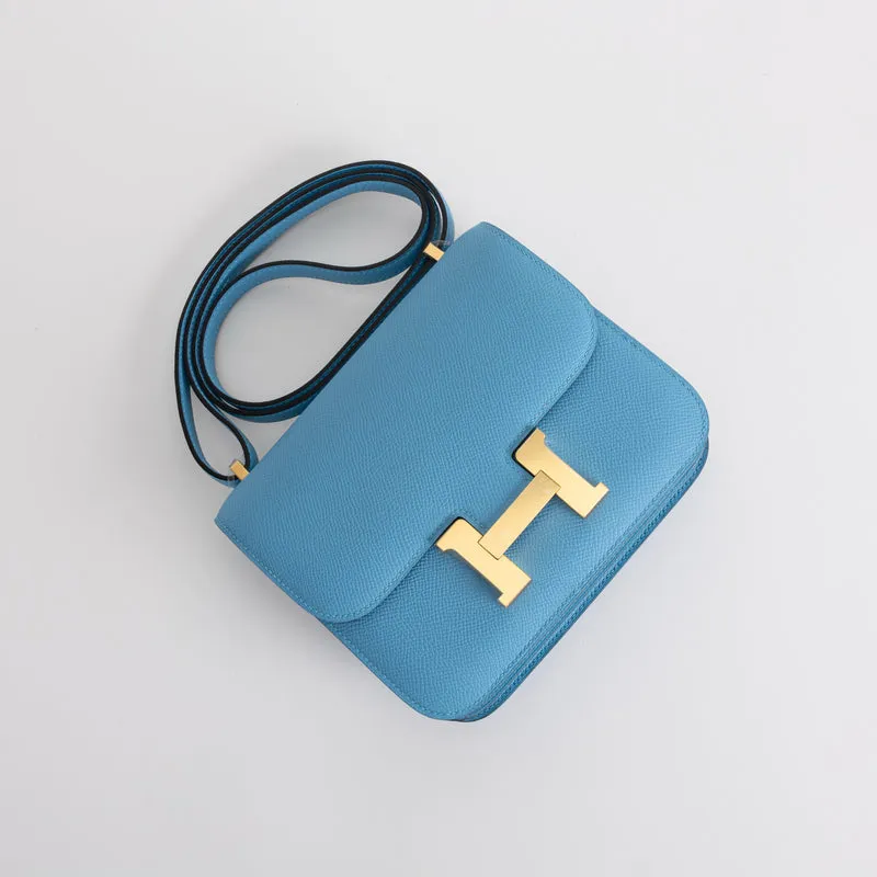 CONSTANCE 18 (MINI) EPSOM LEATHER BLEU DU NORD WITH GOLD HARDWARE (GHW) - 4