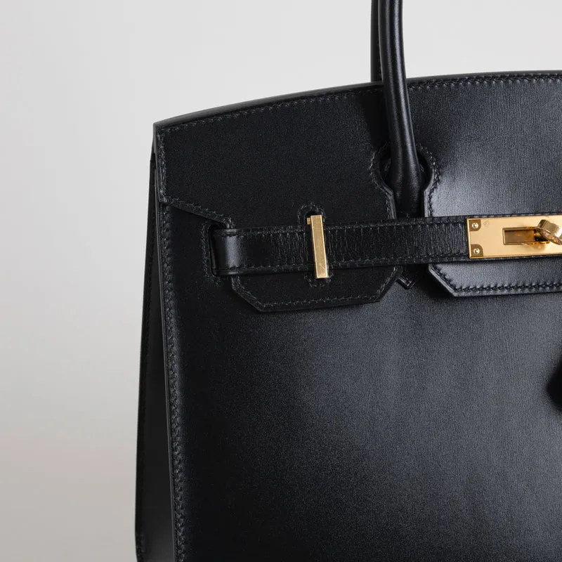 BIRKIN 30 (SELLIER SHAPE) BLACK BOX CALF LEATHER WITH GOLD HARDWARE (GHW) - 5