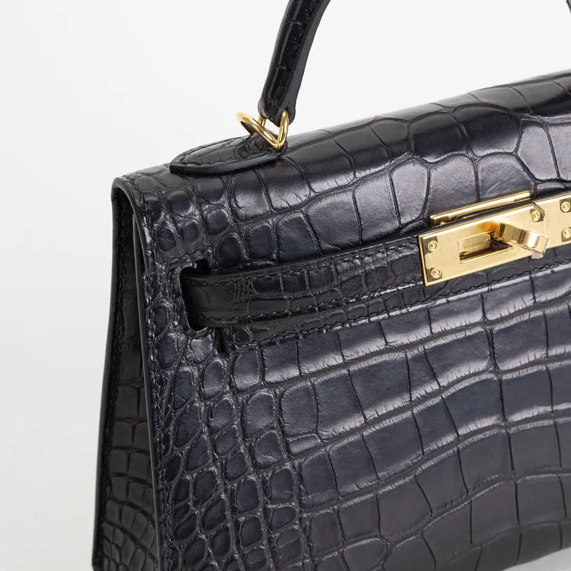 MINI KELLY II (20) MATTE MISSISSIPPIENSIS ALLIGATOR LEATHER NOIR (BLACK) WITH GOLD HARDWARE (GHW) - 4