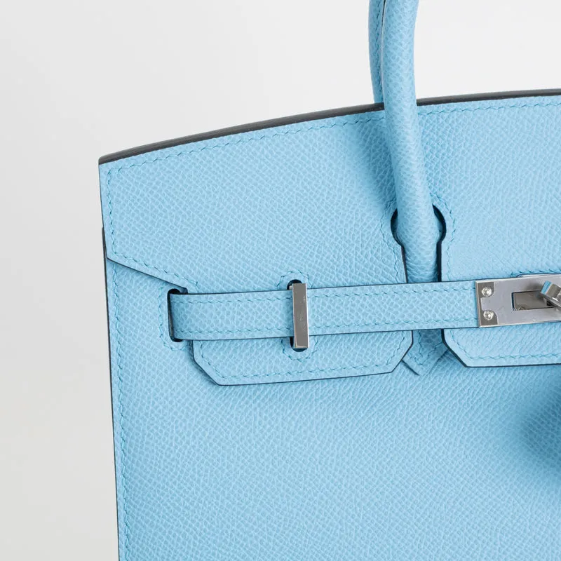BIRKIN 25 EPSOM LEATHER (SELLIER SHAPE) CELESTE WITH PALLADIUM HARDWARE (PHW) - 5