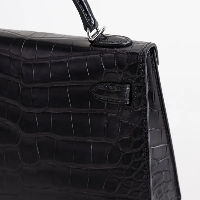 MINI KELLY II (20) MATTE MISSISSIPPIENSIS ALLIGATOR LEATHER NOIR (BLACK) WITH PALLADIUM HARDWARE (PHW) - 6