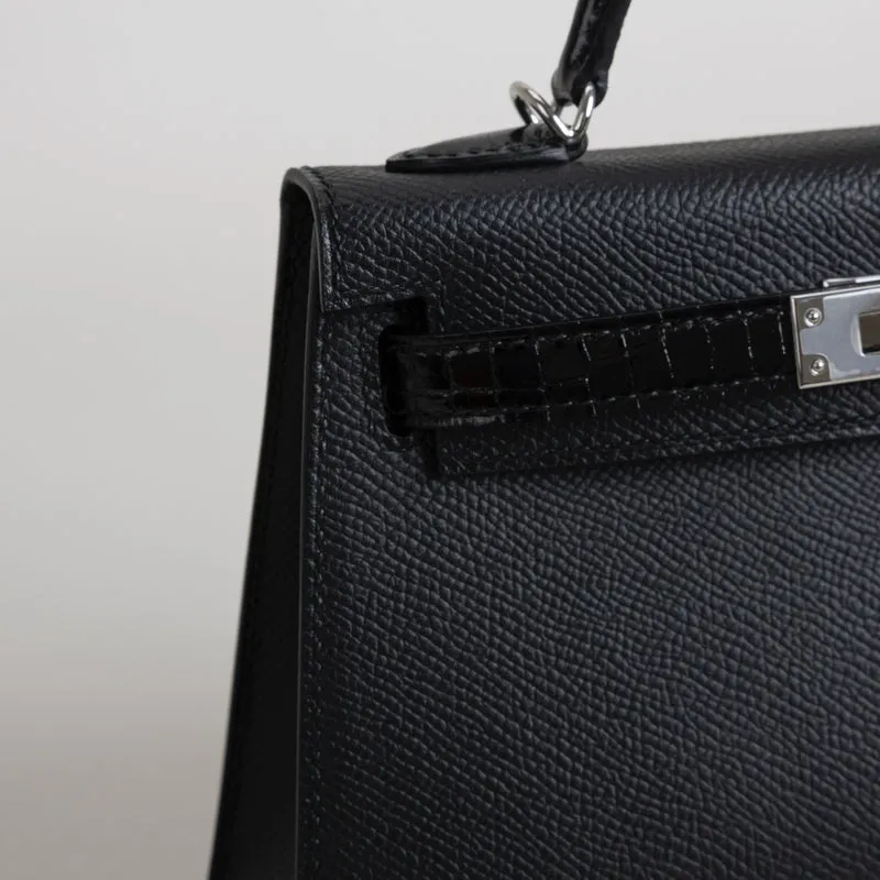 MINI KELLY II (20) TOUCH SHINY MISSISSIPPIENSIS ALLIGATOR LEATHER & EPSOM LEATHER NOIR (BLACK) WITH PALLADIUM HARDWARE (PHW) - 5