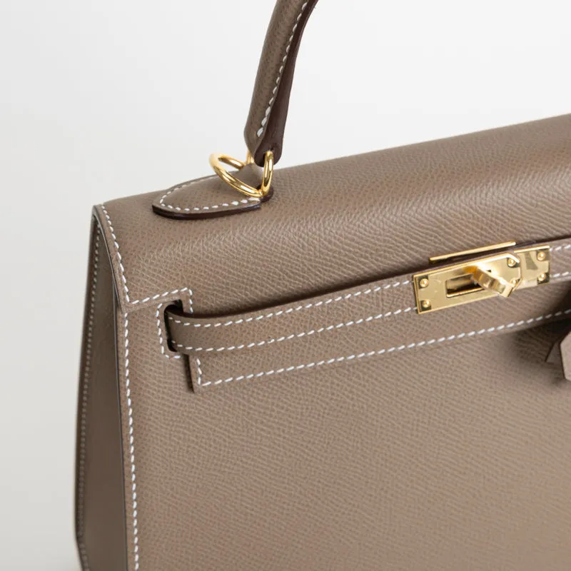 KELLY 25 EPSOM LEATHER ETOUPE WITH GOLD HARDWARE (GHW) - 4