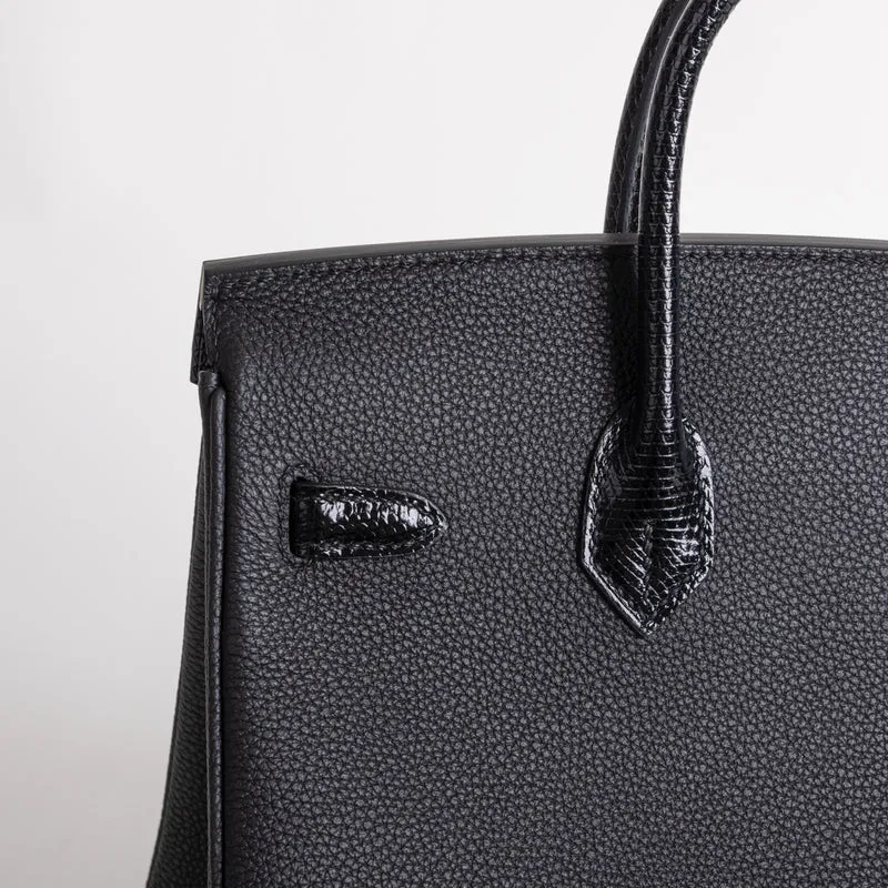 BIRKIN 25 TOUCH LIZARD LEATHER & TOGO LEATHER NOIR (BLACK) WITH PALLADIUM HARDWARE (PHW) - 5