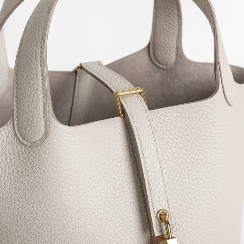 PICOTIN 18 LOCK CLEMENCE LEATHER BETON WITH GOLD HARDWARE (GHW) - 4