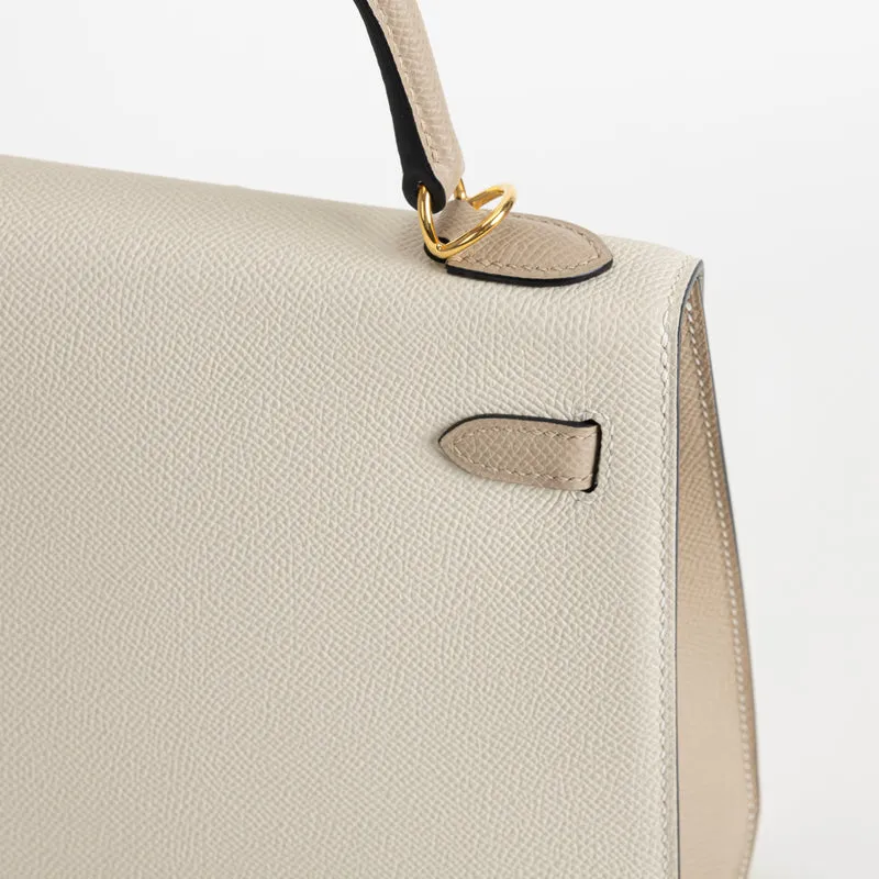 KELLY 25 EPSOM LEATHER HORSESHOE STAMP (HSS) BI-COLOR CRAIE & TRENCH WITH GOLD HARDWARE (GHW) - 5
