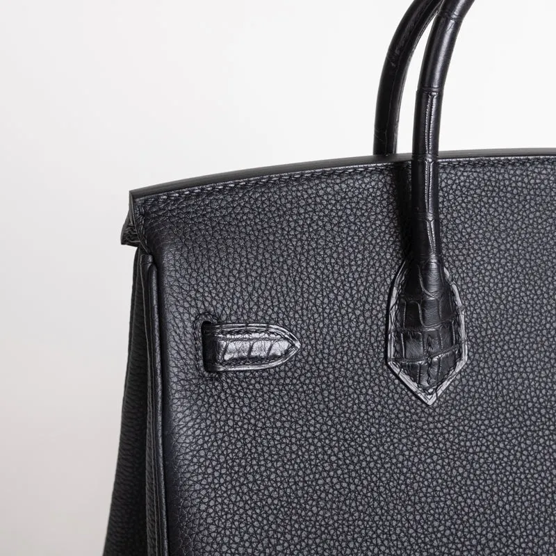 BIRKIN 25 TOUCH MATTE MISSISSIPPIENSIS ALLIGATOR LEATHER & TOGO LEATHER NOIR (BLACK) WITH GOLD HARDWARE (GHW) - 5