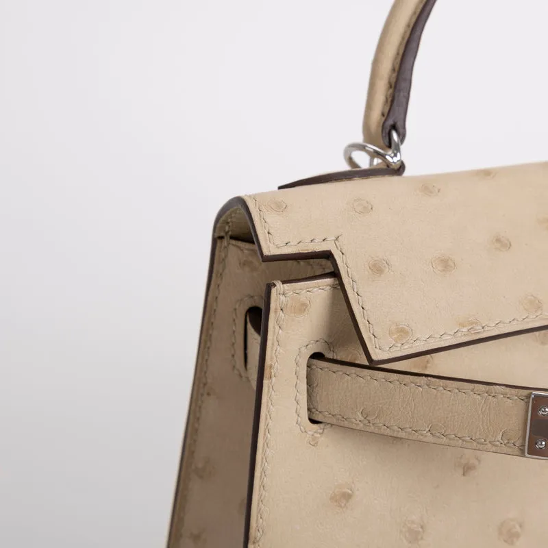 MINI KELLY II (20) OSTRICH LEATHER PARCHEMIN WITH PALLADIUM HARDWARE (PHW) - 4