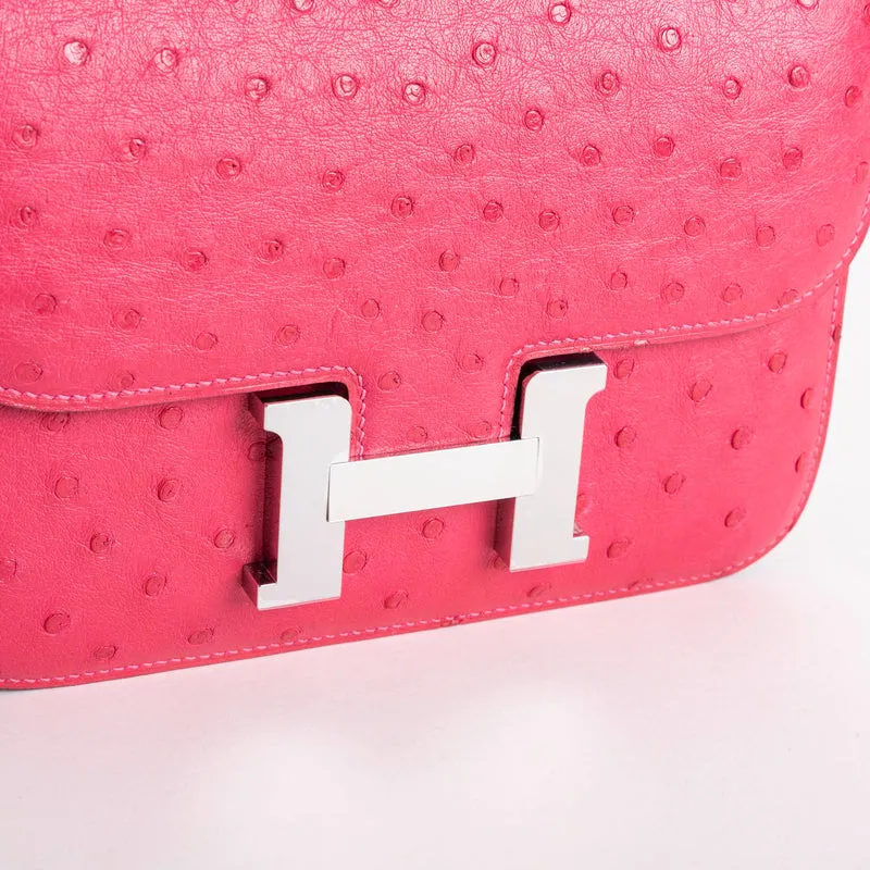 CONSTANCE 18 (MINI) OSTRICH LEATHER ROSE TYRIEN WITH PALLADIUM HARDWARE (PHW) - 4