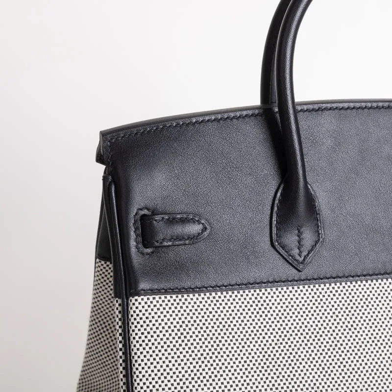 BIRKIN 25 ECRU TOILE SWIFT LEATHER NOIR (BLACK) WITH PALLADIUM HARDWARE (PHW) - 3