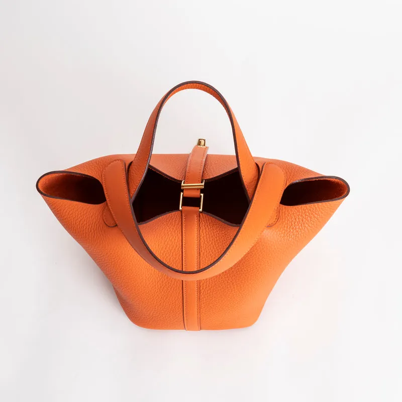 PICOTIN 18 LOCK CLEMENCE LEATHER ORANGE WITH GOLD HARDWARE (GHW) - 3