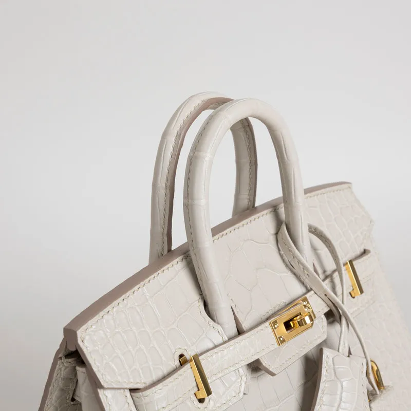 BIRKIN 20 (SELLIER SHAPE) MATTE MISSISSIPPIENSIS ALLIGATOR LEATHER BETON WITH GOLD HARDWARE (GHW) - 4