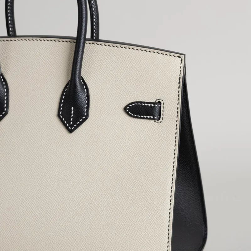 BIRKIN 25 EPSOM LEATHER (SELLIER SHAPE) HORSESHOE STAMP (HSS) BI-COLOR NATA & NOIR (BLACK) WITH PALLADIUM HARDWARE (PHW) - 6