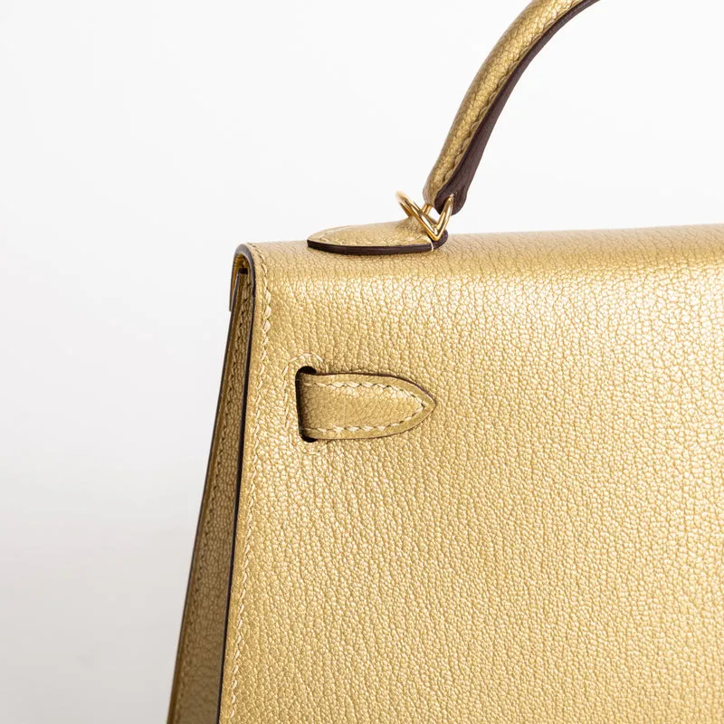 MINI KELLY II (20) CHEVRE LEATHER METALLIC DORE WITH GOLD HARDWARE (GHW) - 4