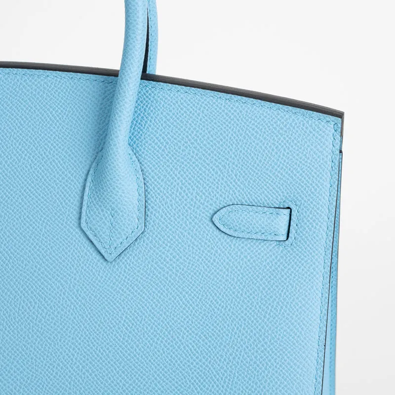 BIRKIN 25 EPSOM LEATHER (SELLIER SHAPE) CELESTE WITH PALLADIUM HARDWARE (PHW) - 6