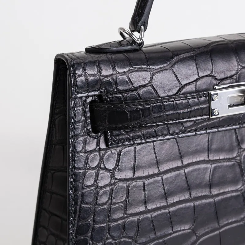 MINI KELLY II (20) MATTE MISSISSIPPIENSIS ALLIGATOR LEATHER NOIR (BLACK) WITH PALLADIUM HARDWARE (PHW) - 5