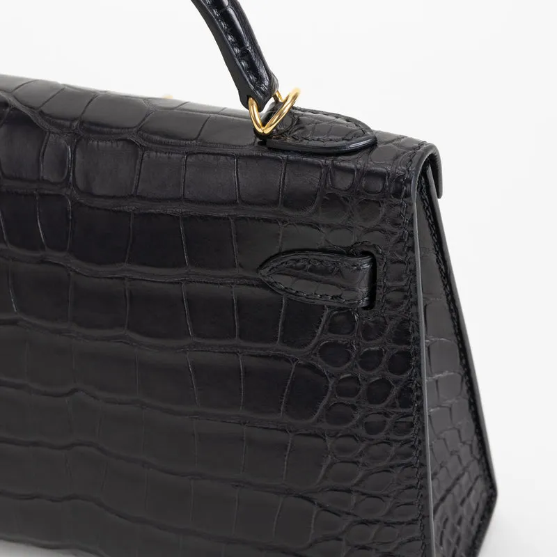 MINI KELLY II (20) MATTE MISSISSIPPIENSIS ALLIGATOR LEATHER NOIR (BLACK) WITH GOLD HARDWARE (GHW) - 5