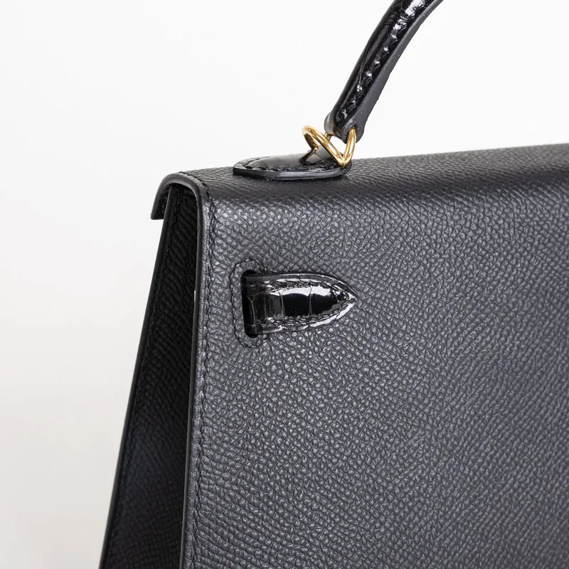 MINI KELLY II (20) TOUCH SHINY MISSISSIPPIENSIS ALLIGATOR LEATHER & EPSOM LEATHER NOIR (BLACK) WITH GOLD HARDWARE (GHW) - 5