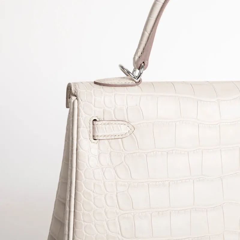 KELLY 25 MATTE MISSISSIPPIENSIS ALLIGATOR LEATHER BETON WITH PALLADIUM HARDWARE (PHW) - 5