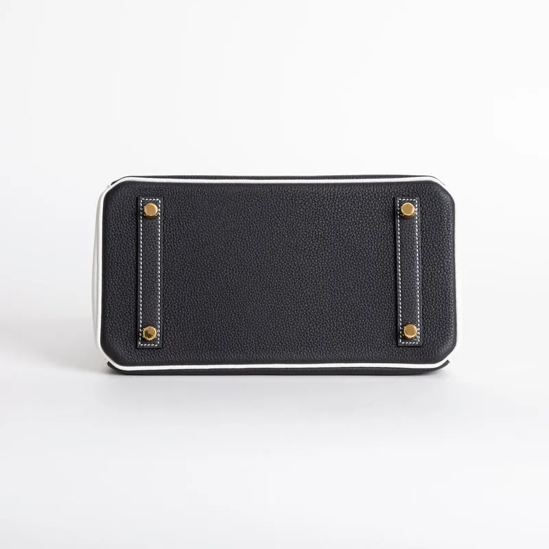 BIRKIN 25 TOGO LEATHER HORSESHOE STAMP (HSS) BI-COLOR NOIR (BLACK) & WHITE WITH GOLD HARDWARE (GHW) - 5