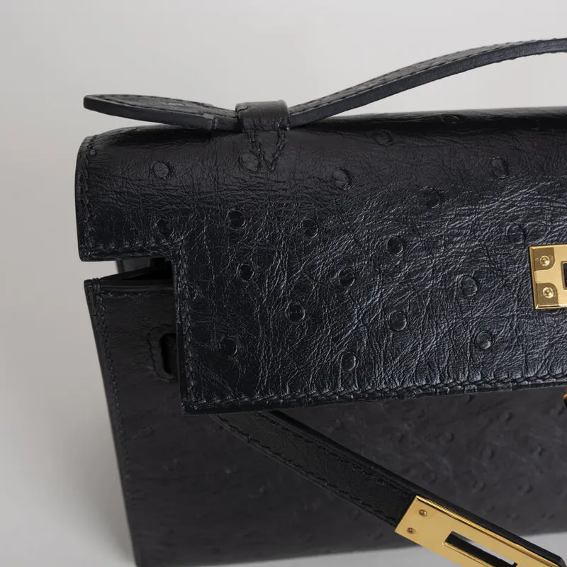 KELLY POCHETTE OSTRICH LEATHER NOIR (BLACK) WITH GOLD HARDWARE (GHW) - 5