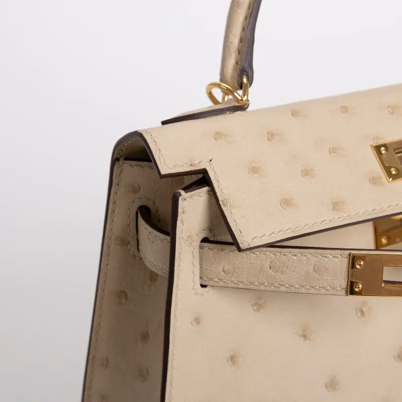 MINI KELLY II (20) OSTRICH LEATHER PARCHEMIN WITH GOLD HARDWARE (GHW) - 3