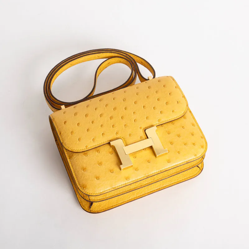 CONSTANCE 18 (MINI) OSTRICH LEATHER JAUNE AMBRE WITH GOLD HARDWARE (GHW) - 5
