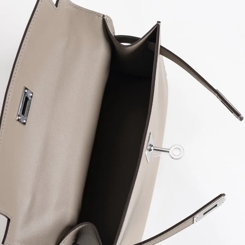 KELLY POCHETTE SWIFT LEATHER GRIS ASPHALTE WITH PALLADIUM HARDWARE (PHW) - 3