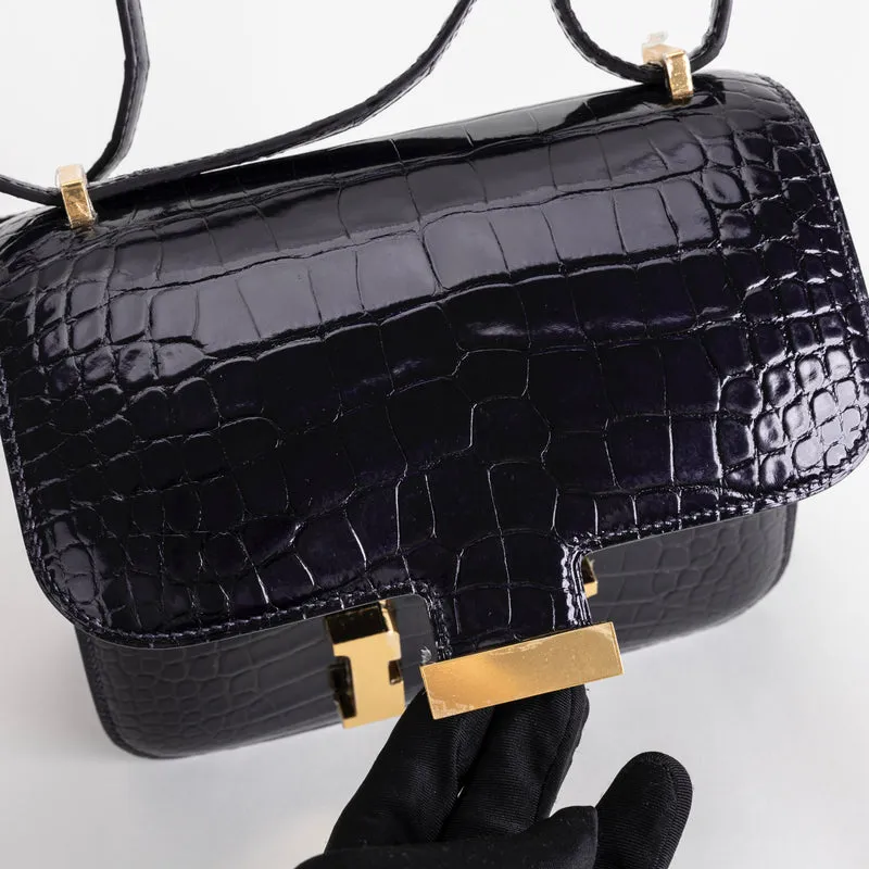 CONSTANCE 18 (MINI) SHINY MISSISSIPPIENSIS ALLIGATOR LEATHER NOIR (BLACK) WITH GOLD HARDWARE (GHW) - 4
