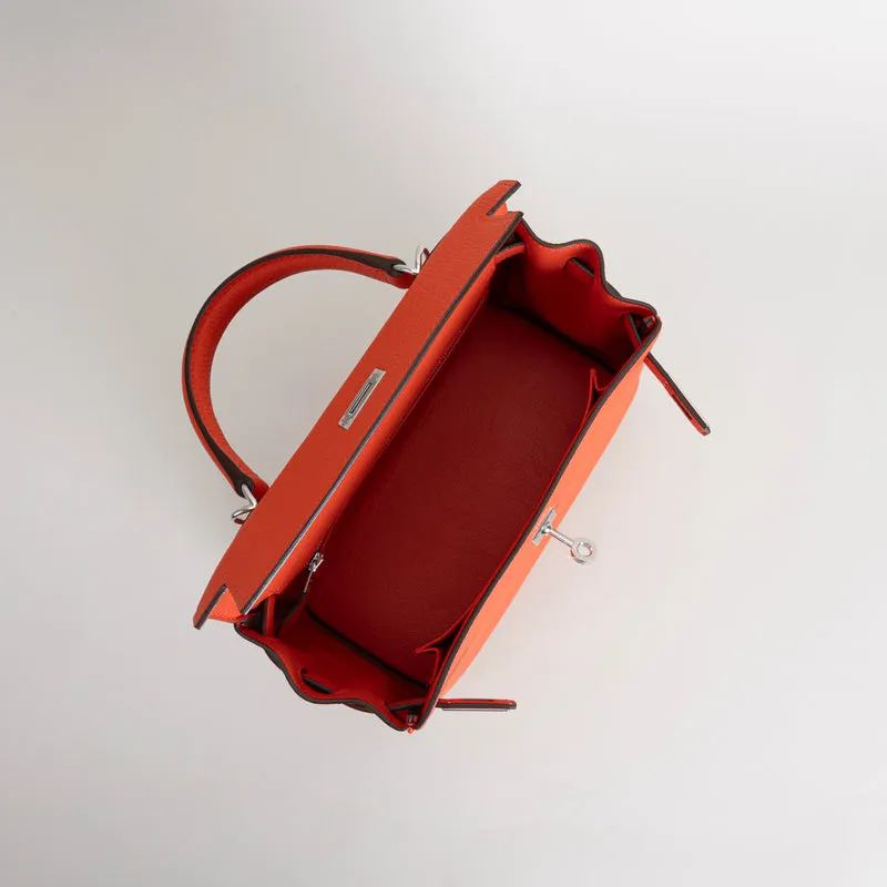 KELLY 25 TOGO LEATHER FEU ORANGE WITH PALLADIUM HARDWARE (PHW) - 4