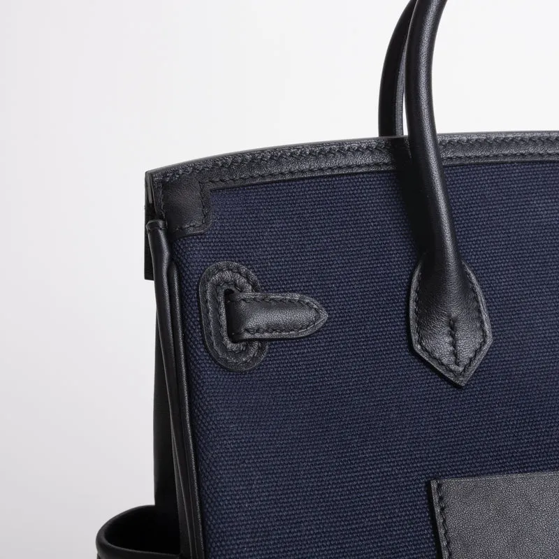 BIRKIN 25 CARGO CANVAS & SWIFT LEATHER BLEU MARINE WITH PALLADIUM HARDWARE (PHW) - 5