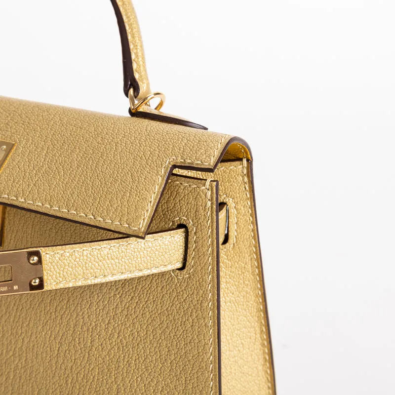 MINI KELLY II (20) CHEVRE LEATHER METALLIC DORE WITH GOLD HARDWARE (GHW) - 3
