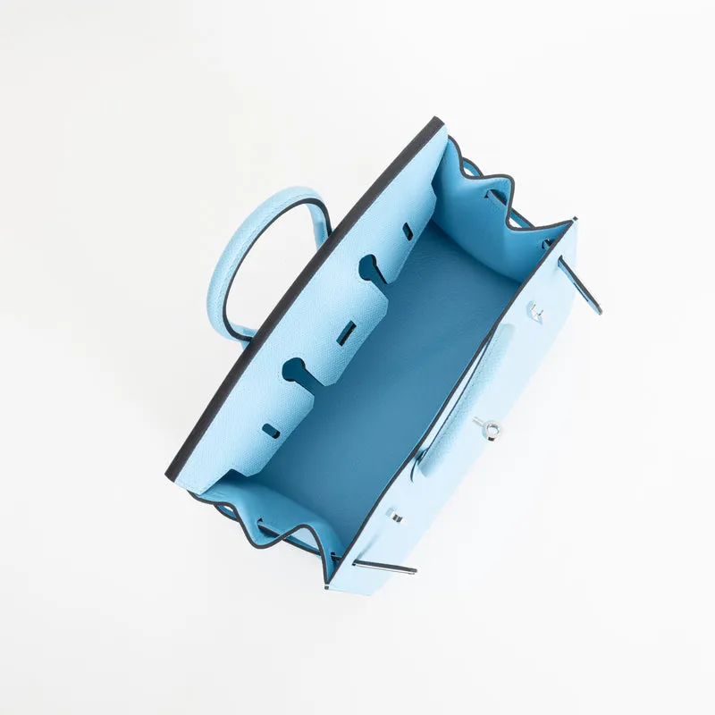 BIRKIN 25 EPSOM LEATHER (SELLIER SHAPE) CELESTE WITH PALLADIUM HARDWARE (PHW) - 4