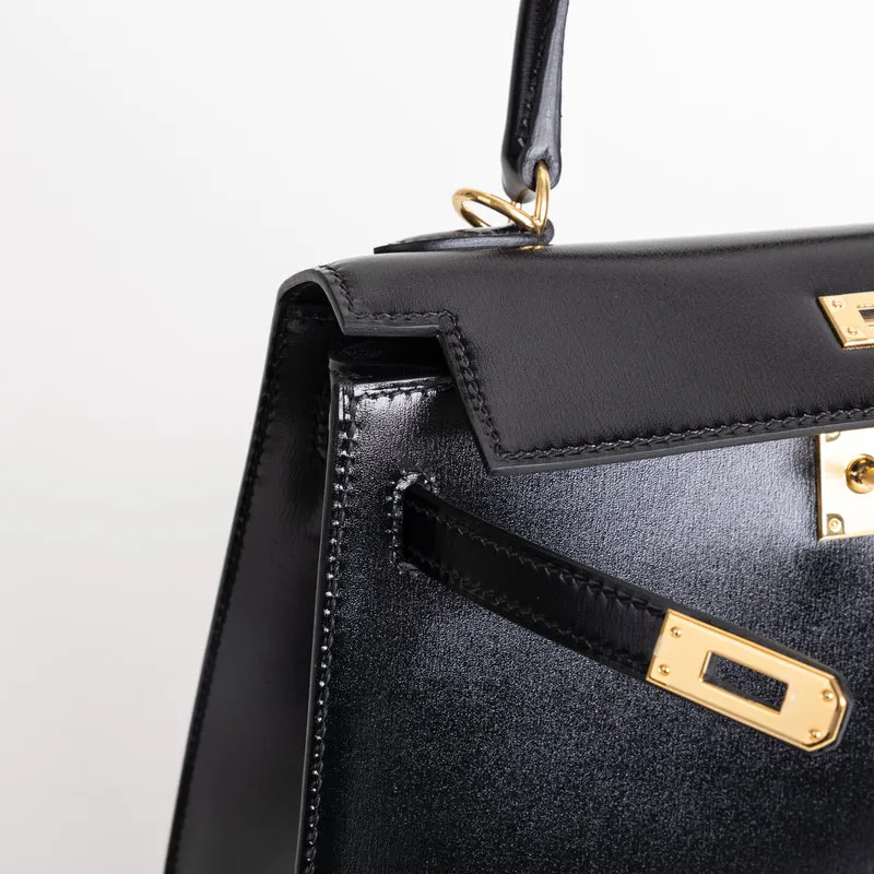 KELLY 25 BLACK BOX CALF LEATHER WITH GOLD HARDWARE (GHW) - 4