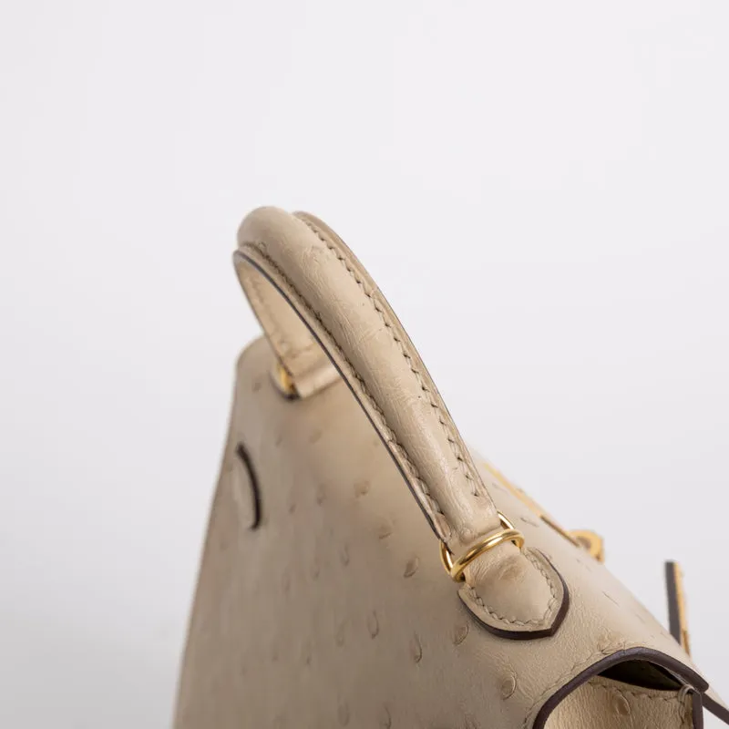 MINI KELLY II (20) OSTRICH LEATHER PARCHEMIN WITH GOLD HARDWARE (GHW) - 4